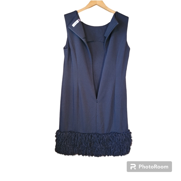 Calvin Klein Sheath Minidress with Faux Fur trim black size 14 - Picture 3 of 12